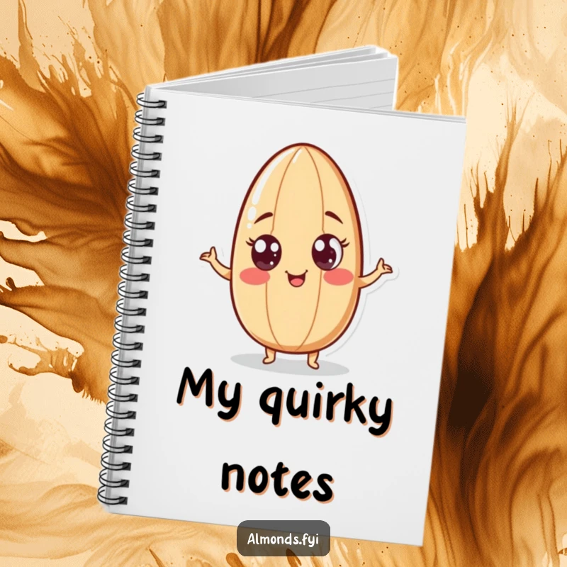 Funny notebook cover featuring a playful almond character with googly eyes, doing a humorous wiggle, ready to record your thoughts.