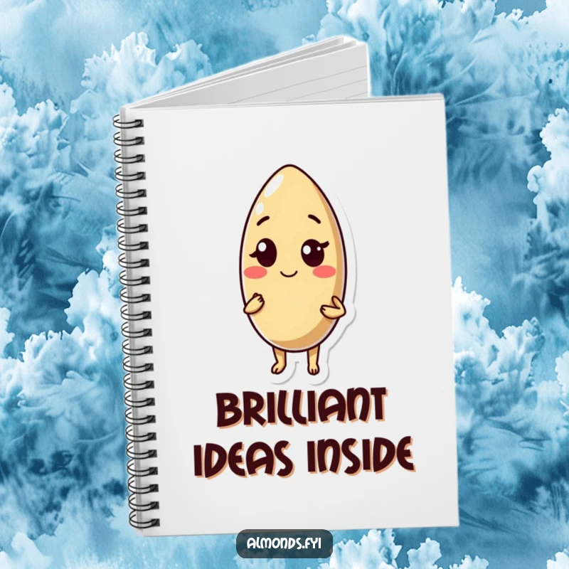 Funny notebook: self-assured almond character gives a playful wink, perfect for recording your coolest thoughts and plans.
