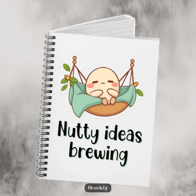 Funny Notebook: A content almond character relaxing in a hammock, ideal for noting peaceful thoughts.