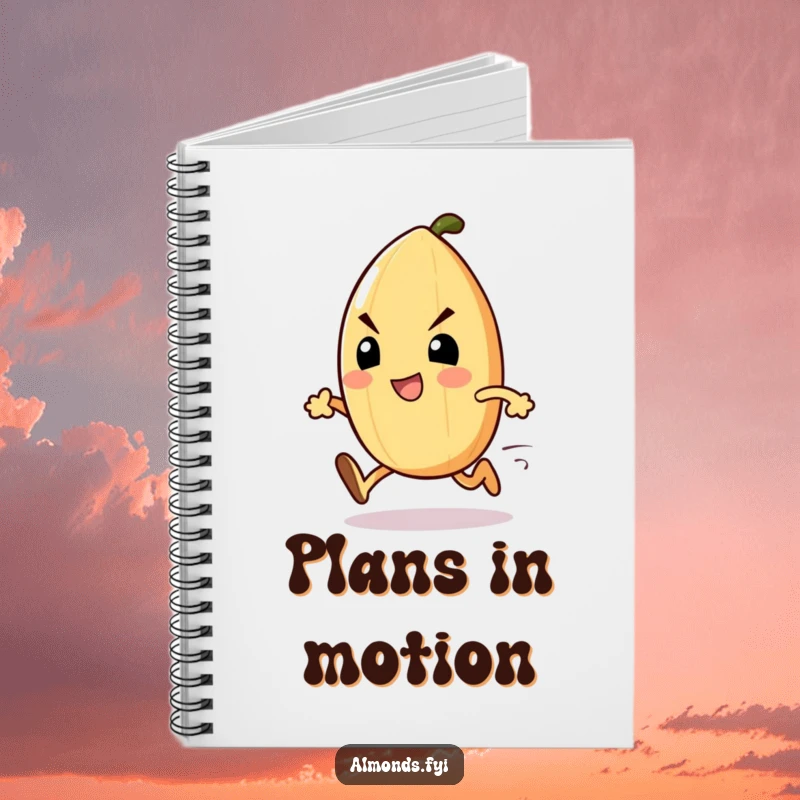Funny Almond Sprinter Notebook: Determined almond character sprinting forward with focus, ideal for notes and goals. A humorous funny gift.