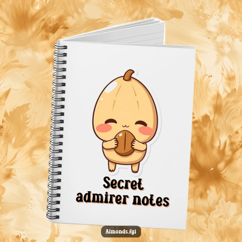 Funny Notebook cover featuring a shy almond character blushing and offering a small nut, ideal for jotting down sweet thoughts.