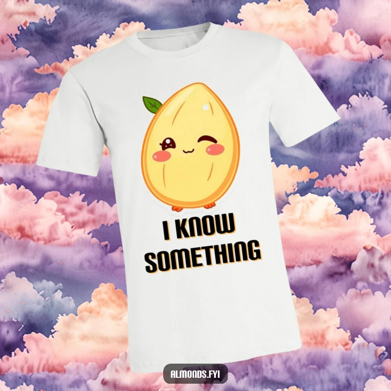 Funny t-shirt featuring a winking almond character with its shell face, embodying playful secrecy and cheeky humor humorously.