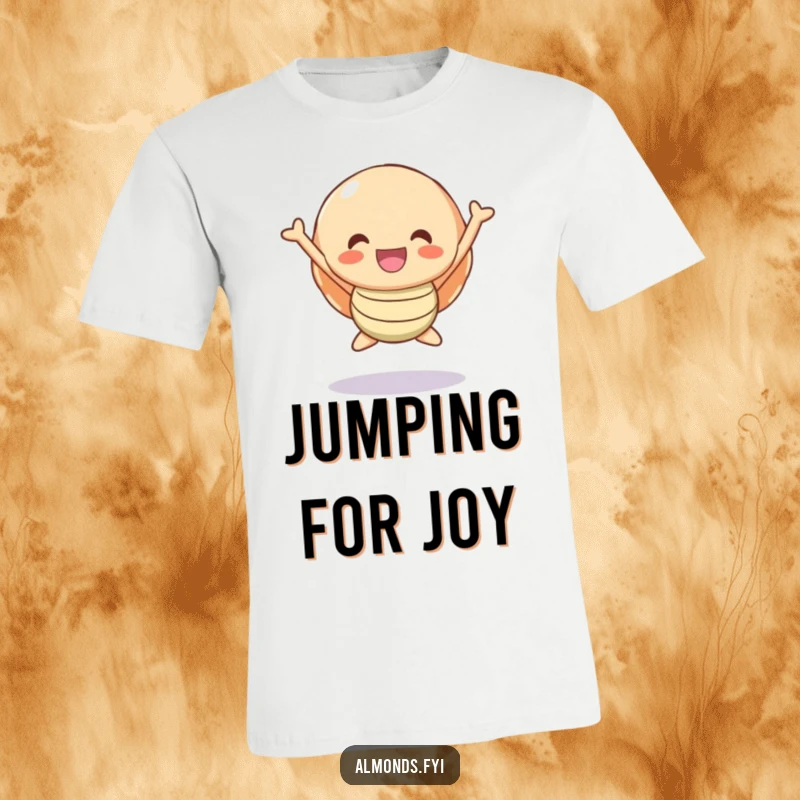Funny T-Shirt: A cute, smiling shell character captured mid-air, joyfully leaping with infectious happiness.