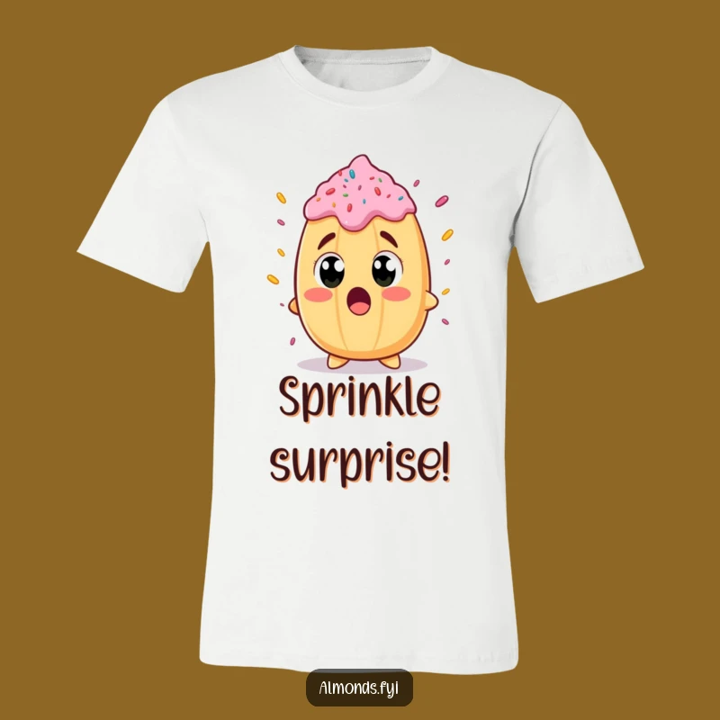 Funny Surprised Almond Sprinkle T-Shirt: Sweet Shock & Humor