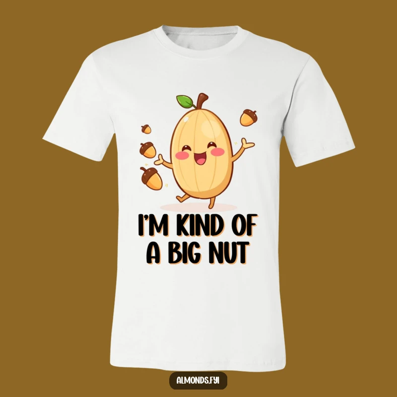 Funny Almond Juggler T-Shirt: Cheerful Nut Acrobat in Hilarious Action, Great Gift!