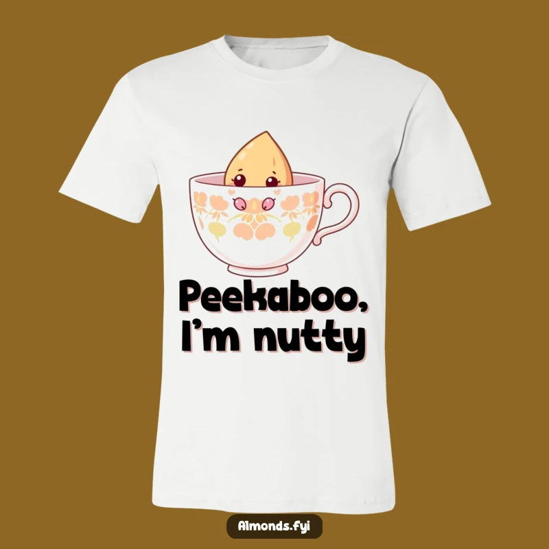 Funny Curious Almond Teacup T-Shirt: Peeking Nut's Adventure - Comfy Gift!