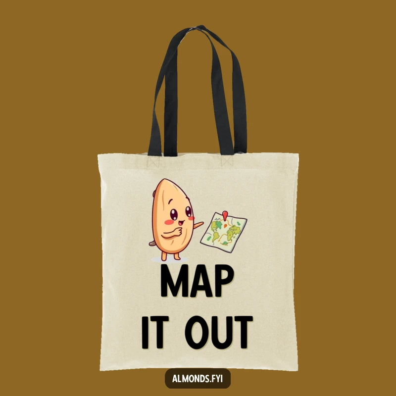 Funny Curious Almond Map Tote Bag - Carry Your Adventures in Style!