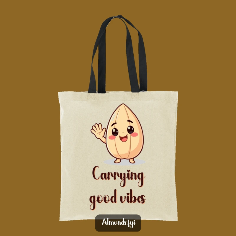 Funny Tote Bag: Delighted Almond Character, Perfect for Spreading Joy