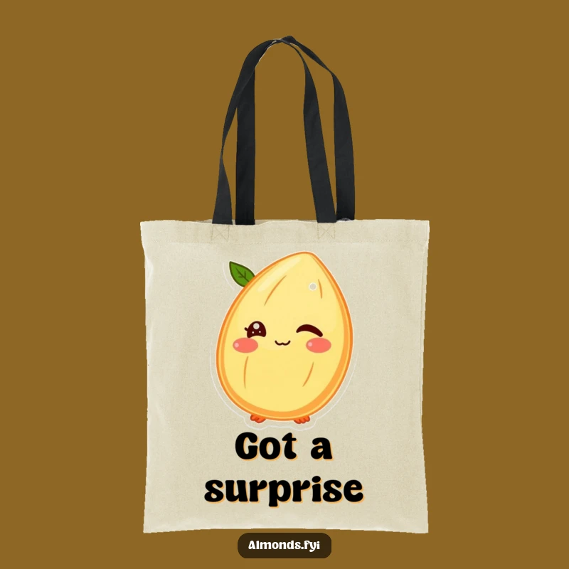Funny Tote Bag: Winking Almond Character, Perfect for Playful Errands