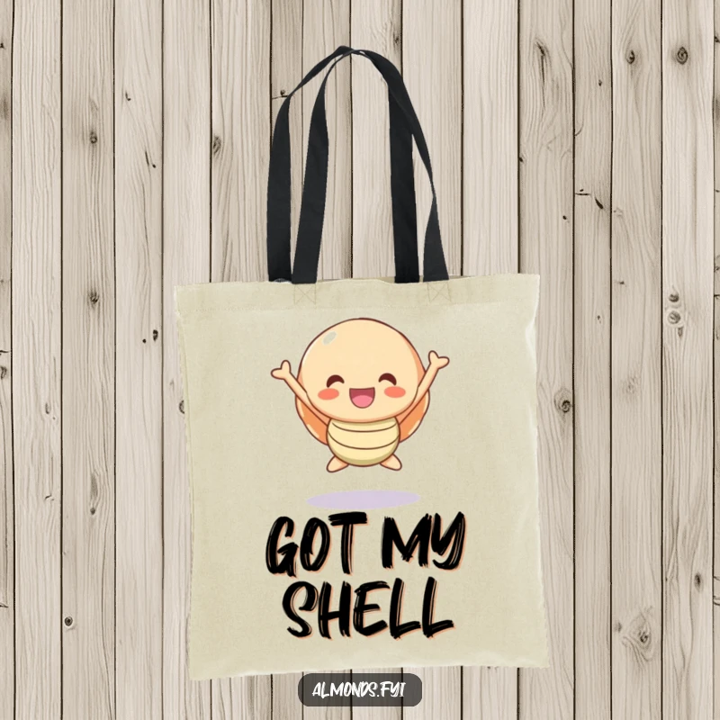 Funny Tote Bag: A delightful happy shell character performing an energetic jump, full of pure joy.