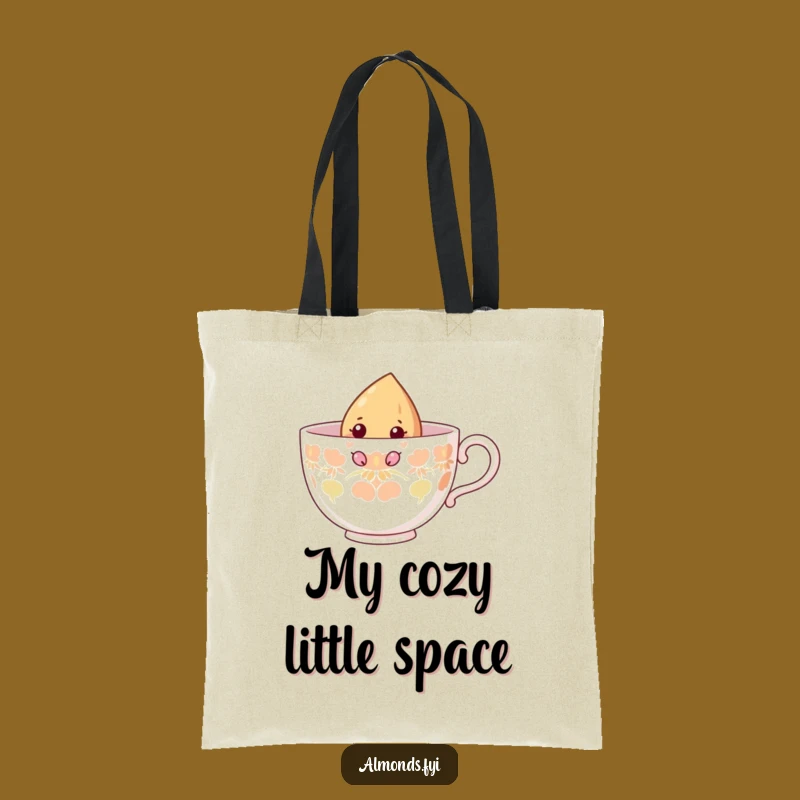 Funny Curious Almond Teacup Tote Bag: Peeking Nut's Carry-All - Eco-Friendly Gift!